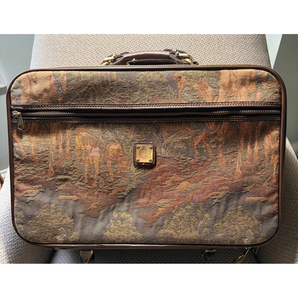 Other - Vintage Tapestry Rolling Suitcase | Fox Hunt | Carry On Bag | Capizio |Brown Tan